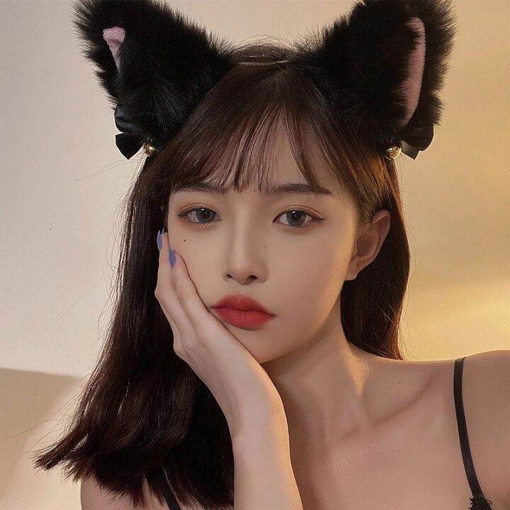 Women Realistic Long Furry Animal หูแมว Cat Ear Headband Lolita Cosplay ...