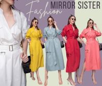 ?ป้าย Mirrorsister​ 20222.8 เดรสเชิ้ตคอจีน กระดุมเปิดปิดได้ถึงช่วงอก แต่งกระเป๋าคู่ด้านหน้า มาพร้อมเข็มขัด