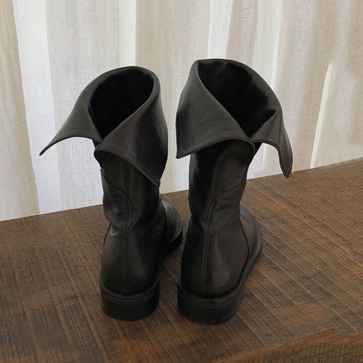 Cowhide Version 2023 New TwoWay Wear Knee Socks Motorcycle Boots Retro Handsome Genuine