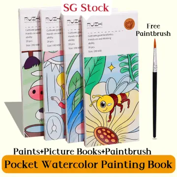 Children Pocket Portable Watercolor Coloring Book With Paint And