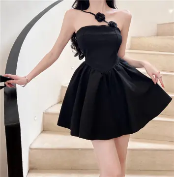 Short black clearance puffy dress