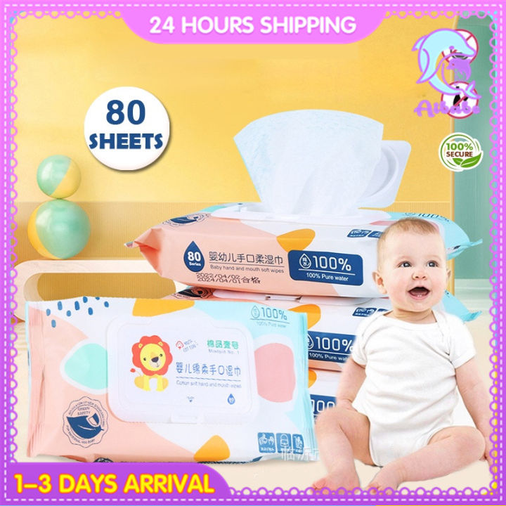 80 sheets Non Alcohol Baby Wipes Baby Wet Tissue Anti Bacterial Alcohol ...