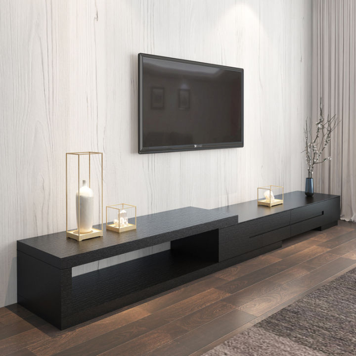 Modern Simple TV Cabinet Combination Black Oak Grain Retractable TV ...