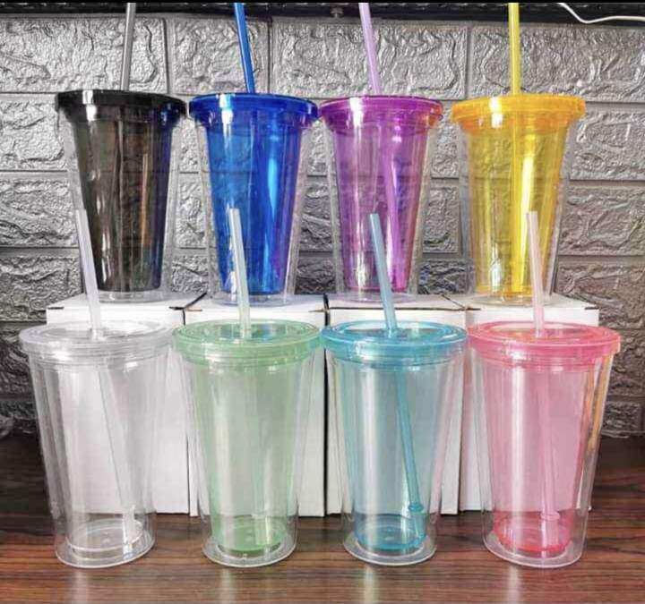 1pc Clear Tumbler With Straw