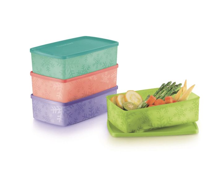 Tupperware Snowflake Double Square Round 1.3L กล่องทัพเพอร์แวร์ สำหรับเก็บอาหารแช่เย็น สีสัน สวยงาม