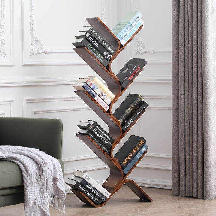 Solid Wood Tree-Shaped Bookshelf Floor-Standing Storage Rack Nordic ...