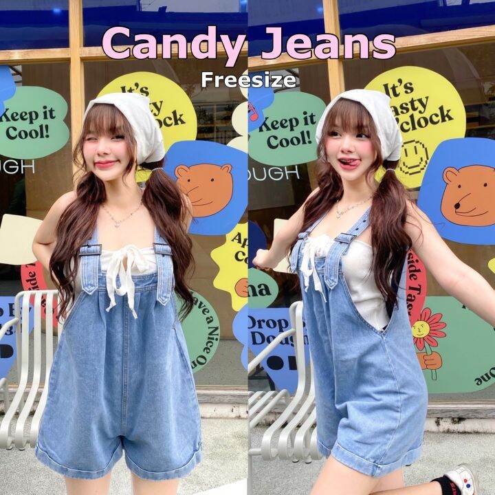 (พร้อมส่ง)🌷Candy Jeans เอี๊ยมยีนส์สุดคิ้วท์💘 Lazada.co.th