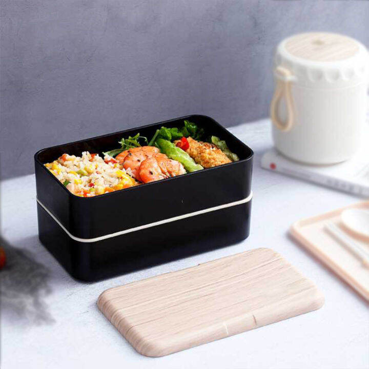 ABS 1200ML Japanese Wooden Lunch Box Bento Food Storage Cover Double ...