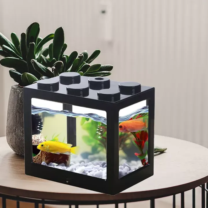 Fish Tank Mini Aquarium Fish Box With LED Light Ocean Micro-Landscape ...