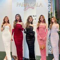 Paris Gala เดรสออกงานตัวยาว ผ้าตาข่ายมุ้งซับในทั้งตัว ไม่บาง มีถุงมือกับดอกกุหลาบพันคอ!! (จะพันข้อมือหรือมัดผมก็ได้) ผ่าข้างหลังเดินสะดวก