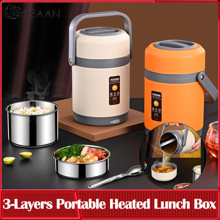 Electric Heated Lunch Box,3 Layers Portable Food Heating Rice Cooker