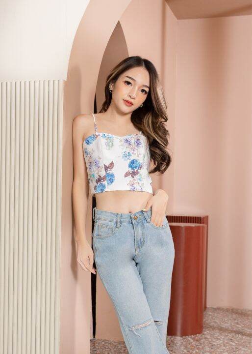 Flower Crop top Blue Lazada.co.th