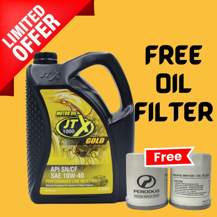 💯 FREE OIL FILTER JTX Gold Engine Oil 4L Hai O Lazada