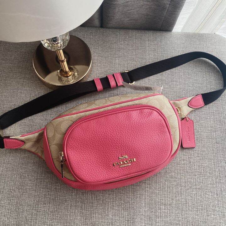 ของแท้-100-คาดอก-คาดเอว-สีชมพูใหม่-court-belt-bag-in-signature-canvas-coach-6548