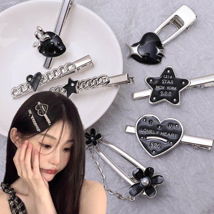 Women Y2K Black Star Hollow Geometric Metal Hair Claw Gothic Black