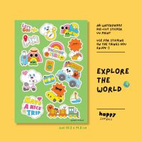 สติกเกอร์กันน้ำ Explore the World ขนาด A6 พิมพ์ด้วยหมึก UV by Happy Sunrays