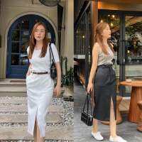 urban apparels | pasta front slit skirt กระโปรงยาวลาย stripe ผ่าหน้า