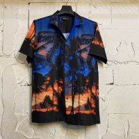 เสื้อฮาวายลายแสงตะวันยามเย็น hawaii ไซค์ m l xl 2xl 3xl ผ้าไหมซาตินอิตาลี่?% ผ้านิ่มสวมใส่สบายไม่ร้อน ใส่ได้ทั้งชายและหญิง