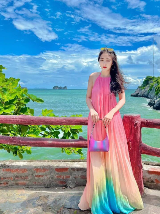 19 Mẫu váy đầm maxi đi biển đẹp linh khi du lịch nghỉ dưỡng