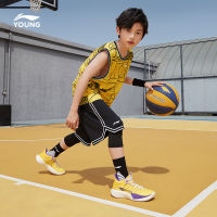 LI-NING ชุดเด็กชุดแข่งขันบาสเก็ตบอลชุดบาสเก็ตบอลชุดบาสเก็ตบอลชุดออกกำลังกายสำหรับเด็กผู้ชายเด็กเล็กเด็กโต