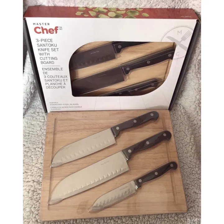 Original Master Chef 3piece Santoku Knife Set with Cutting Board Lazada PH