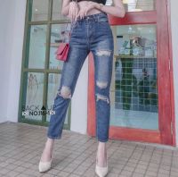 ? NO.116-1  NEW JEANS DENIM กางเกงยีนส์ทรงบอยแต่งขาด มีไซล์ใหญ่สำหรับสาวอวบPLUSSIZE