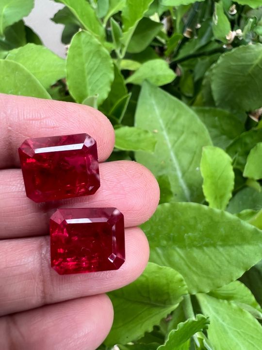 ทับทิม-lab-made-ทับทิมของเทียม-สีแดง-pear-shape-man-made-created-ruby-13x18-mm-top-gemstone-2-pieces
