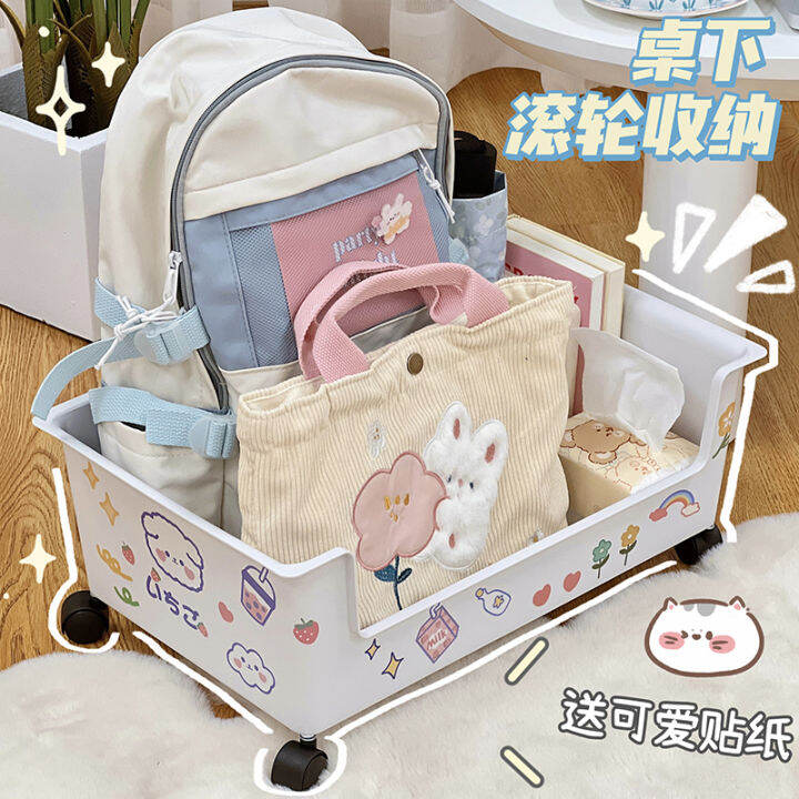 Book under the Table Storage Box Roller Desktop Bookcase Removable Book