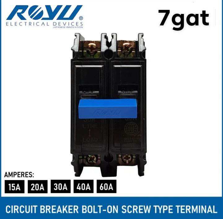 ROYU CIRCUIT BREAKER. SCREW TYPE BOLT ON. 15A, 20A, 30A, 40A, 60A