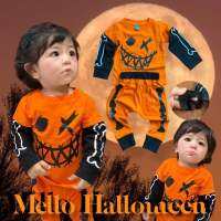 พร้อมส่ง New! Mello #Halloween ชุดเซ็ตเสื้อแขนยาวส้มต่อแขนดำแนวๆ #ชุดฮาโลวีน kinchobabyshop