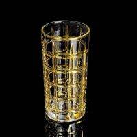 Hight luxury golden crystal glass แก้วคริสตัลสีทอง แก้วนำ้สีทอง แก้วเจียระไนคริสตัลแท้สีทอง LUXURY GOLDEN LINE HIGHBALL GLASS DRINKING CUP