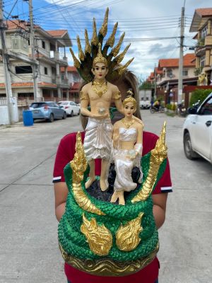 ปู่ศรีสุทโธย่าศรีประทุมมา ปู่ย่า เเห่งคำชะโนด สูง19นิ้ว ชุดขาว