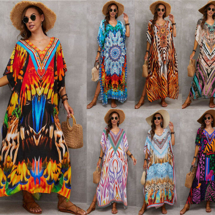 2024 Áo Tắm Hai Mảnh In Họa Tiết Boho Áo Kaftan Đi Biển Đầm Maxi ...