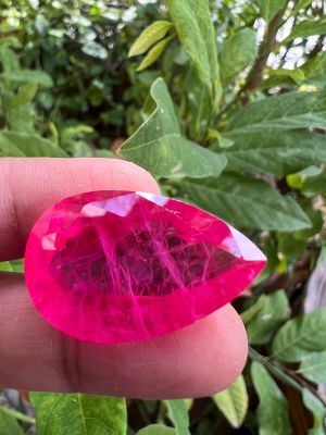 รูบี้ ทับทิม เหลี่ยมชั้น รูปPEAR หนักรวม 52 กะรัต CARATS ....(1 เม็ด)พลอย สังเคราะห์ LAB MADE THAI RUBY OVAL  19X30 MM มิลลิเมตร STEP CUT