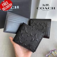 กระเป๋าสตางค์ COACH 75371 COMPACT ID WALLET IN SIGNATURE CROSSGRAIN LEATHER