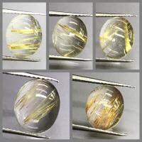 คาโบชองควอทซ์ร่องทอง 10x12mm รูปไข่ หินธรรมชาติ 100% golden rutilated quartz cabochon 10x12mm oval shape 100% natural stone