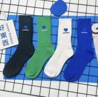 Ader Error Logo-embroidered ankle socks แบรนด์จากเกาหลี ถุงเท้าทรงสูงปักหัวใจ พร้อมข้อความโลโก้ ถุงผ้าเนื้อหนา ใส่สบาย