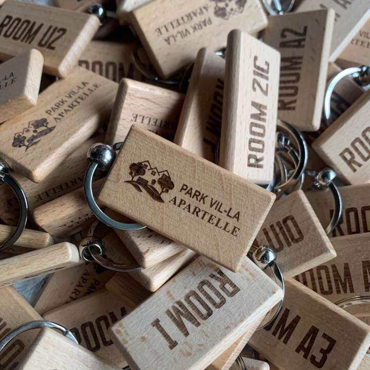 Personalized Wooden Keychain Laser Engraved Beech Wood Souvenirs