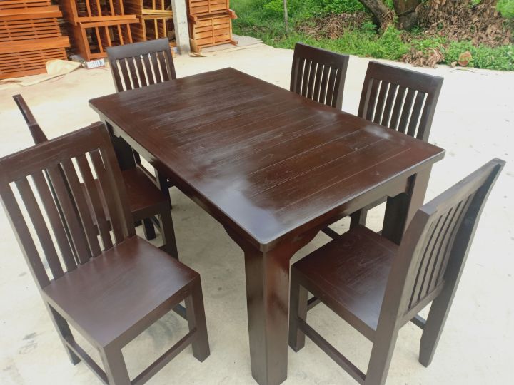 ชุดโต๊ะอาหาร6ที่นั่ง-ตัวโต๊ะยาว150ซม-สูง80ซม-กว้าง90ซม-ส่งฟรี-ยกเว้นภาคใต้-ทำจากไม้มักแท้