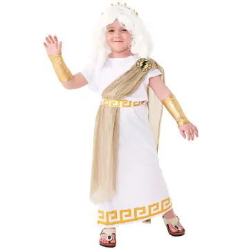 Kids Greek Goddess Costume - Athena Dress With Crown & Accessories For Girls
