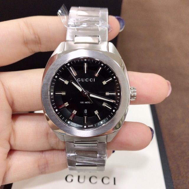 ประกันศูนย์ไทย-2ปี-นาฬิกาข้อมือ-new-gucci-watch-gucci-gg2570-หน้าปัดดำ-ขนาด-41mm-ตัวเรือนสีเงิน