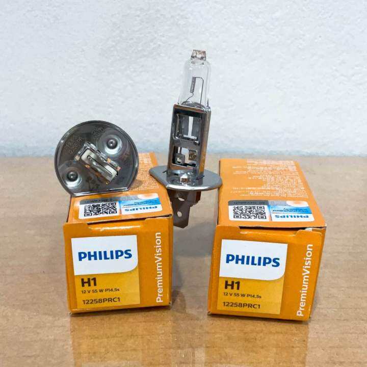 หลอดไฟหน้า-รถยนต์-philips-h1-30-12v-55w-p14-5s-12258prc1-premiumvision-ประกัน-2เดือน