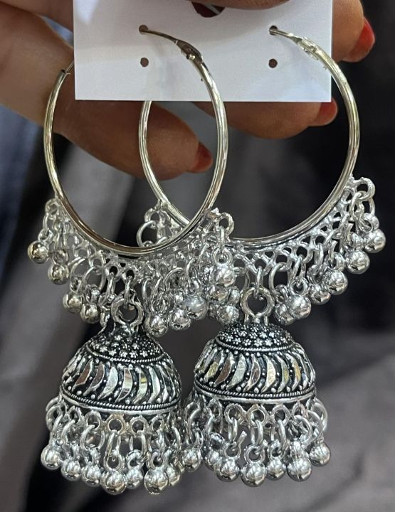 ต่างหูอินเดีย-งานออกซิไดช์-by-premier-collections-indian-oxidized-jumki-earrings