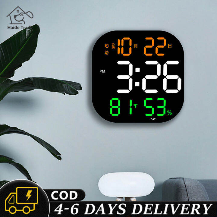 Led Digital Wall Clock 10 Level Adjustable Brightness Time Temperature