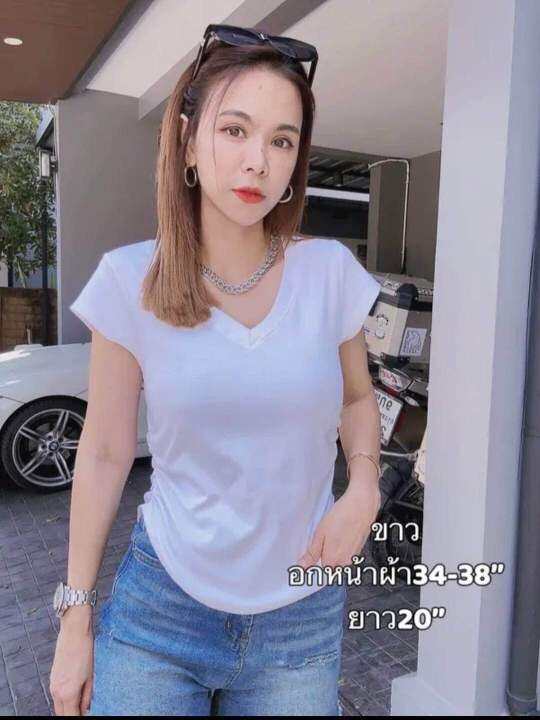 เสื้อยืดคอวีผ้ายูนิโคล่ผ้าสวยใส่แล้วเพรียวดูผอมแมทช์ง่ายได้ทุกลุคค่ะ023