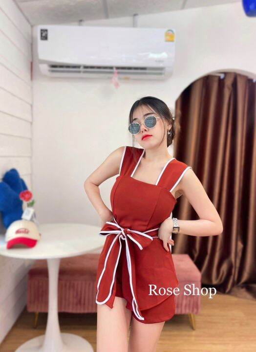 clo-rose-shop-ชุดเซ็ตงานป้าย-เสื้อสายเดี่ยวเสริมฟองน้ำผ่าหน้ามีสายผูกเอว-กางเกงขาสั้นผ้าเทพเนื้อดีมาก