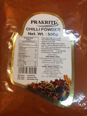 Prakriti red chili powder 500gm packing (ผงพริกป่นอินเดียแท้100% 500กรัม)
