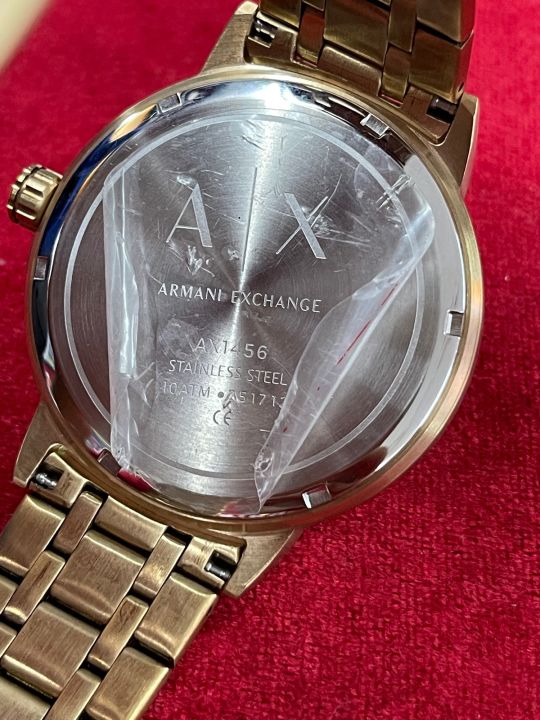 armani-exchange-10-atm-quartz-ตัวเรือนสแตนเลสทองชุบ-นาฬิกาผู้ชาย-มือสองของแท้