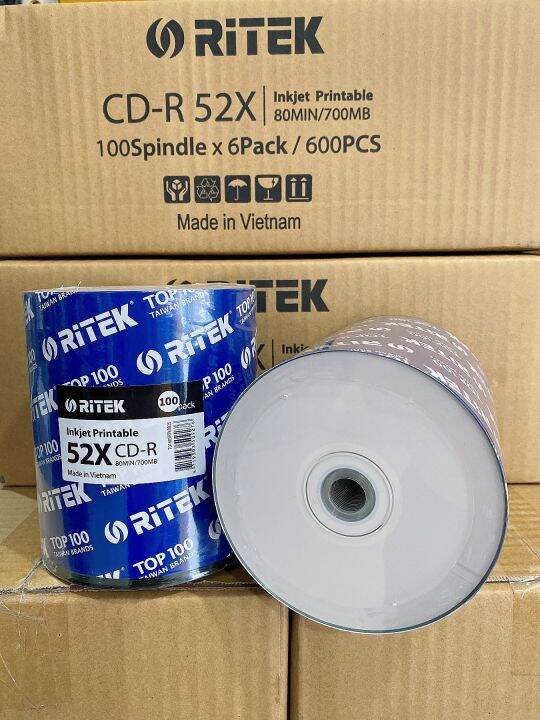 CDR / CD-R RITEK Printable Disc White Matte Surface 52x ~ 100Pcs per ...