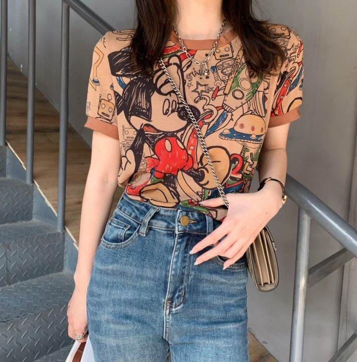 mickey-เสื้อยืดคอกลมแขนสั่น